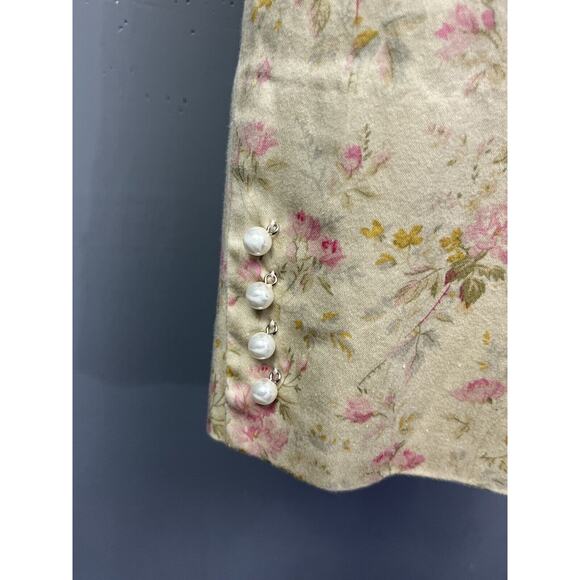 Chaps Blazer Womens Large Pink Floral Print Cottagecore Style Beige Pearl Button - Picture 5 of 7